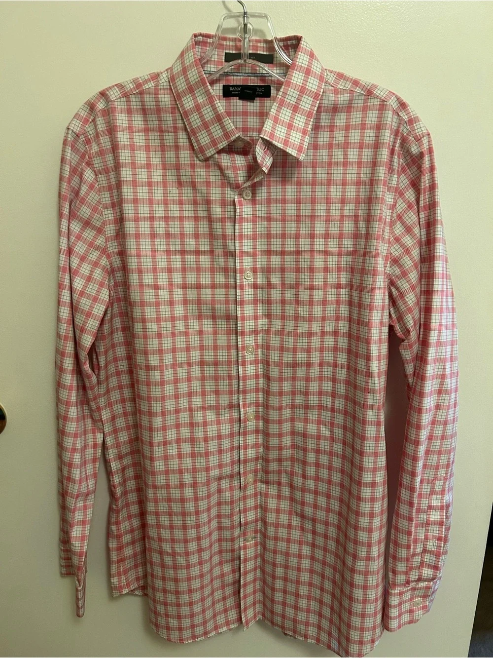 Banana Republic Men's Pink and White Plaid Dress Shirt slim fit